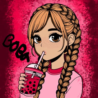 realistic girl with braided hair drinking boba