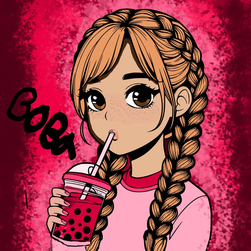 realistic girl with braided hair drinking boba