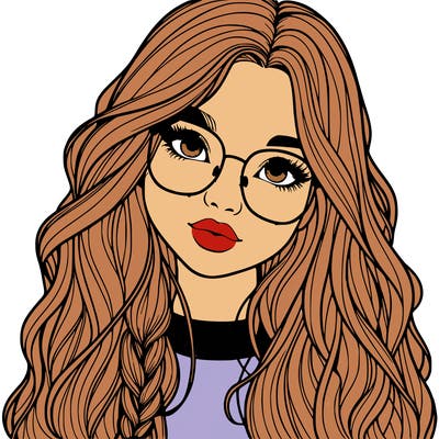 girl with long hair and freckles and glasses realistic