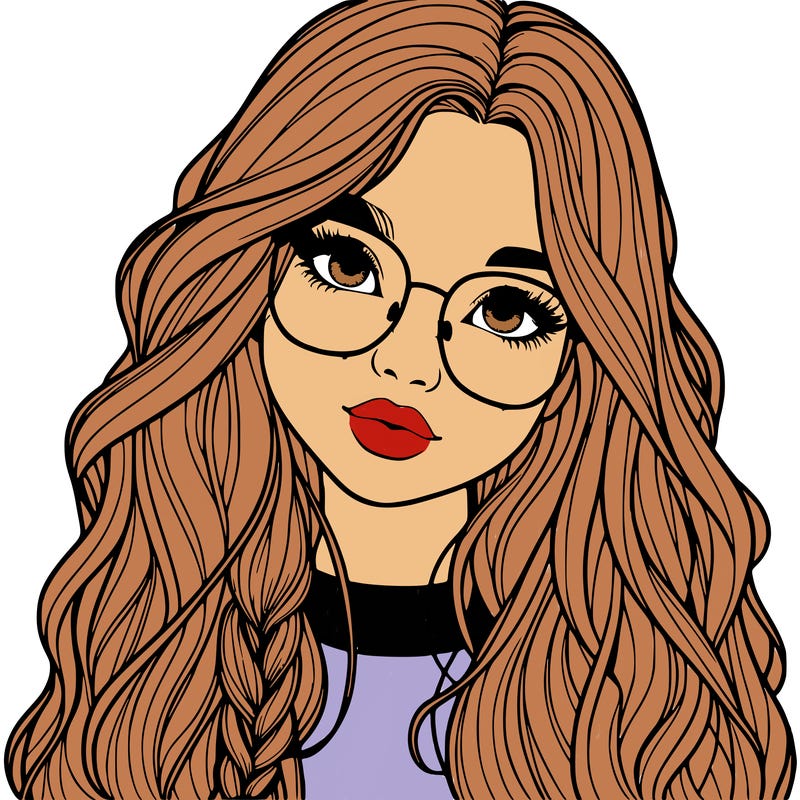 girl with long hair and freckles and glasses realistic