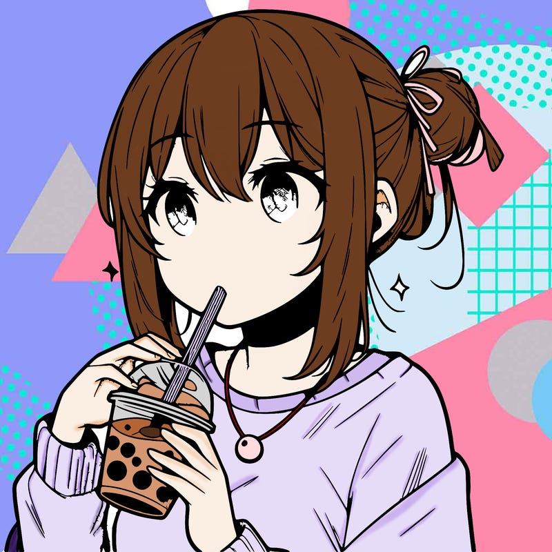 manga character drinking boba