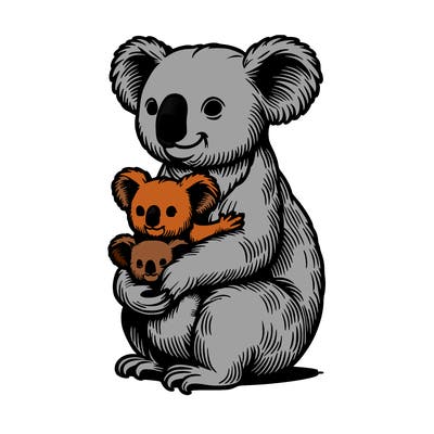 realistic koala with babies in its pouch.