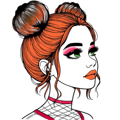 realistic girl with buns on the top of her head