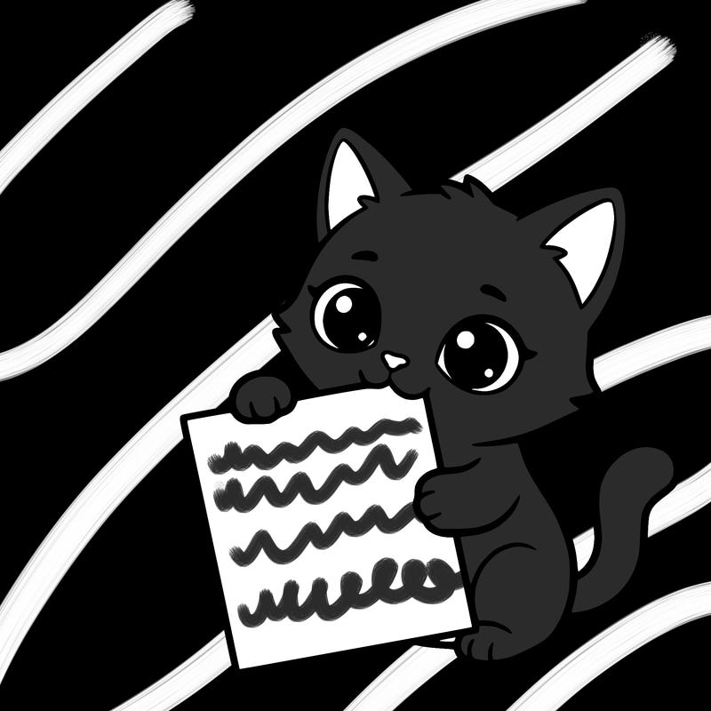 a small cat with a blank sheet of paper in its hand. the cat is sooooooo cute!