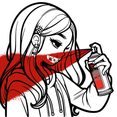 a realistic girl spray painting
