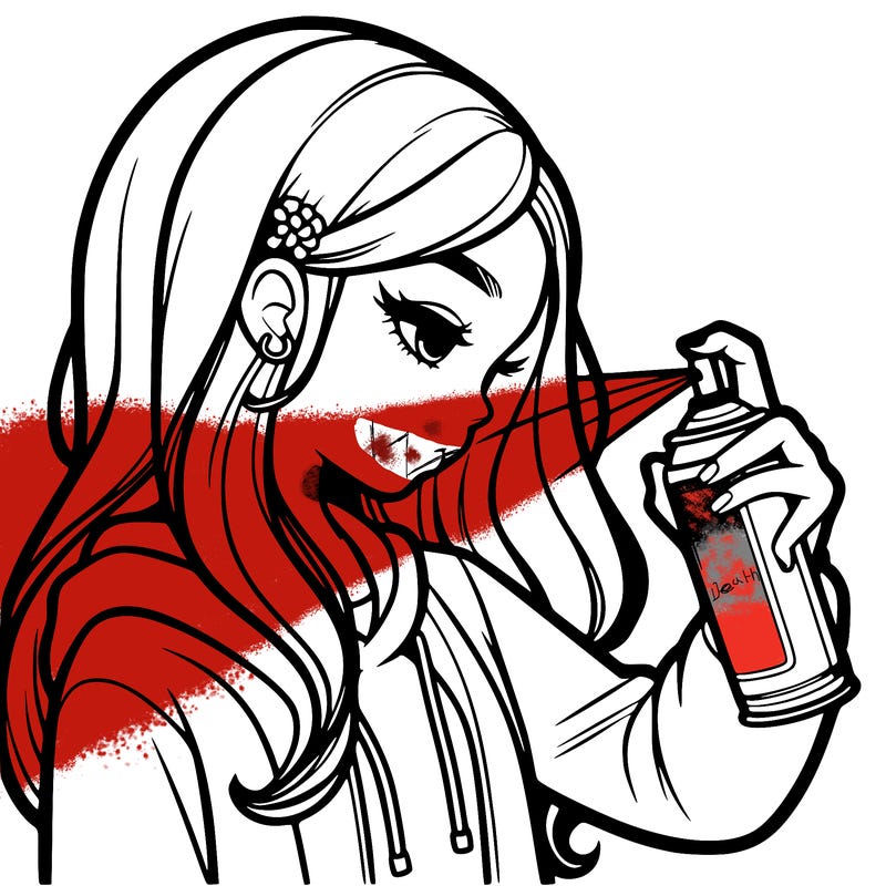 a realistic girl spray painting