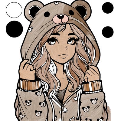 realistic girl in a animal pjs hoodie