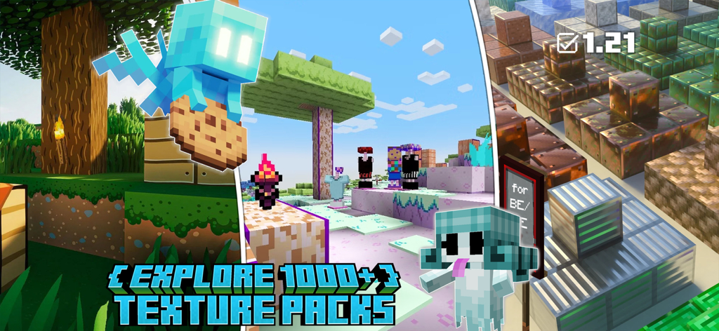 Texture maker for Minecraft PE - A showcase of over 1000 Minecraft texture packs for the 1.21 update.