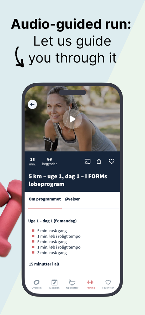 Interface do aplicativo IFORM mostrando um programa de corrida guiado por áudio de 15 minutos.