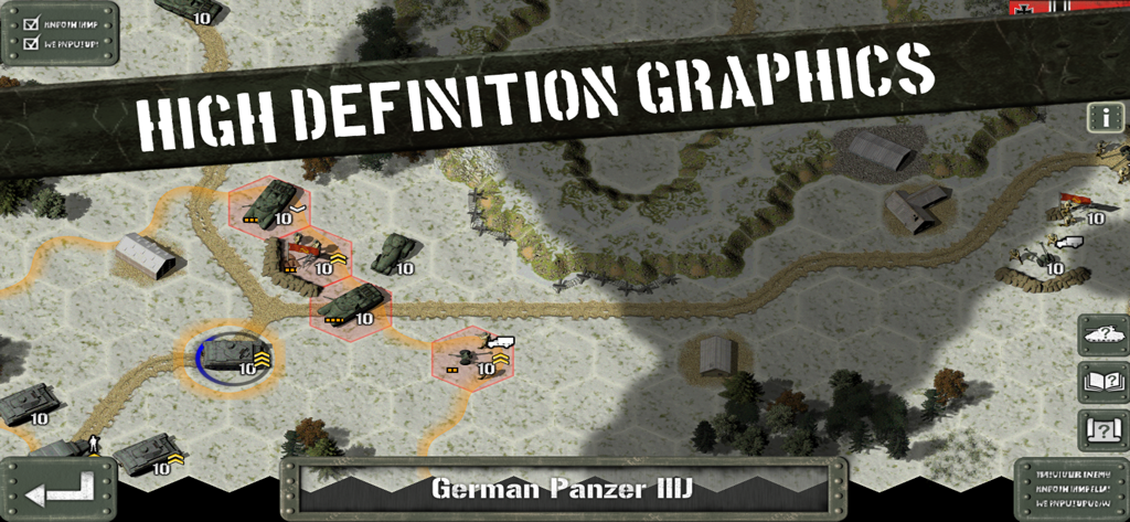Tactical hex based gameplay in Tank Battle East Front showing a German Panzer tank