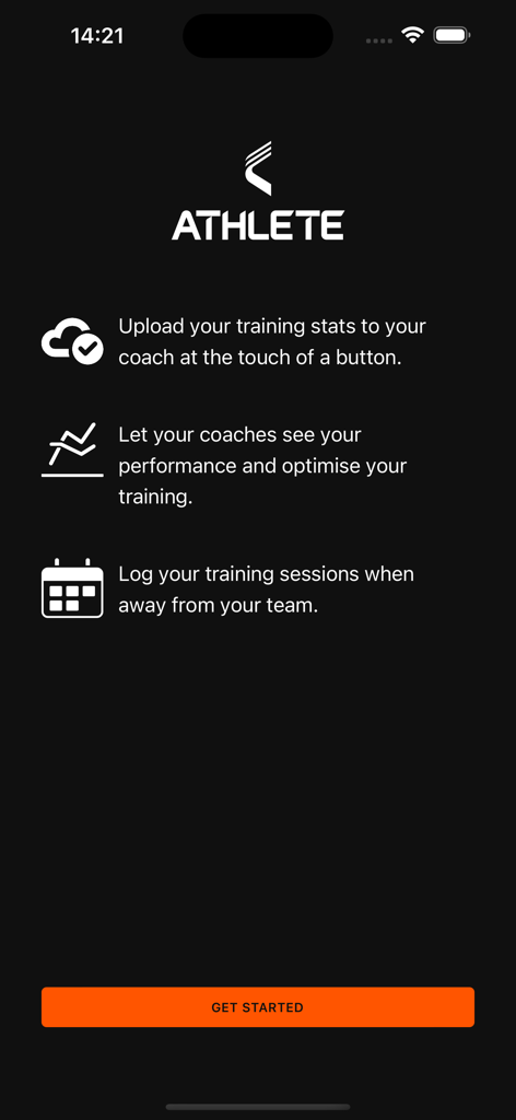 Schermata di benvenuto dell'app Catapult Athlete che mostra il caricamento delle statistiche di allenamento e le funzionalità di monitoraggio delle prestazioni