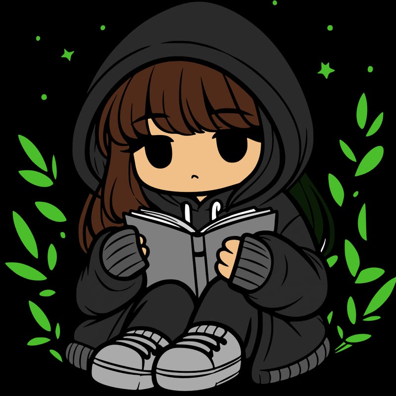 girl in oversized hoodie reading a book