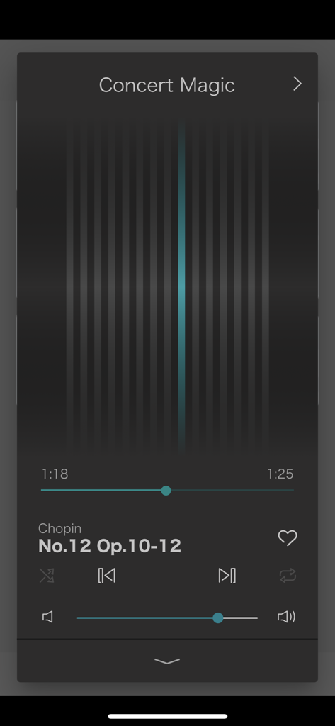 The Concert Magic music player interface within the PianoRemote app