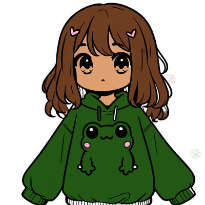 girl wearing frogging sweatshirt