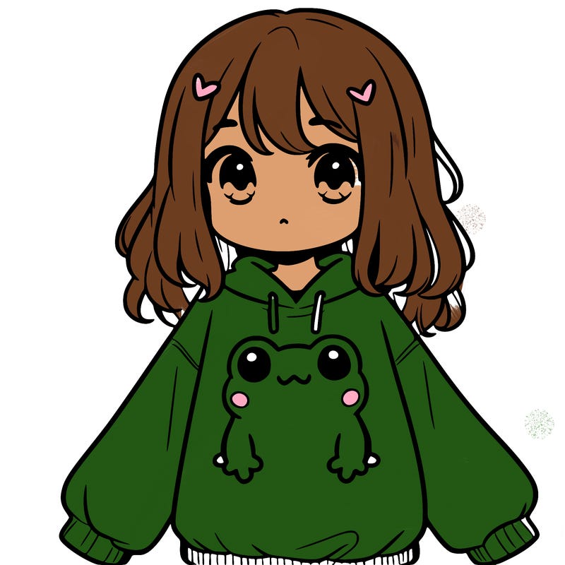 girl wearing frogging sweatshirt