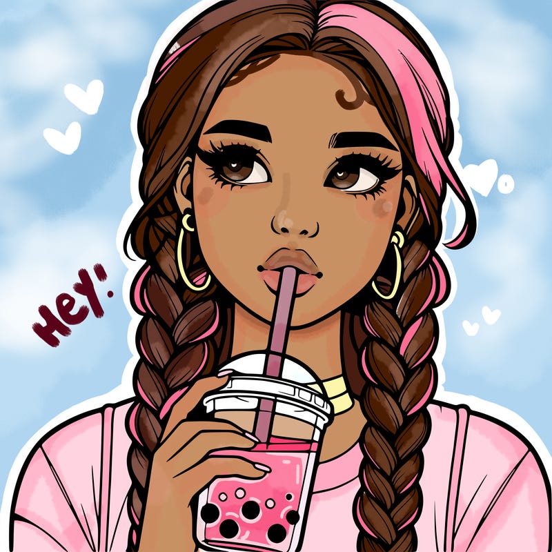 realistic girl with braided hair drinking boba