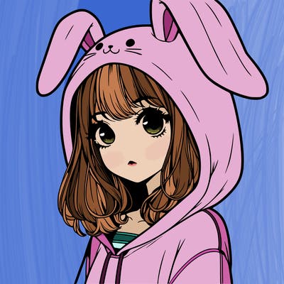 realistic girl wearing a bunny hoodie