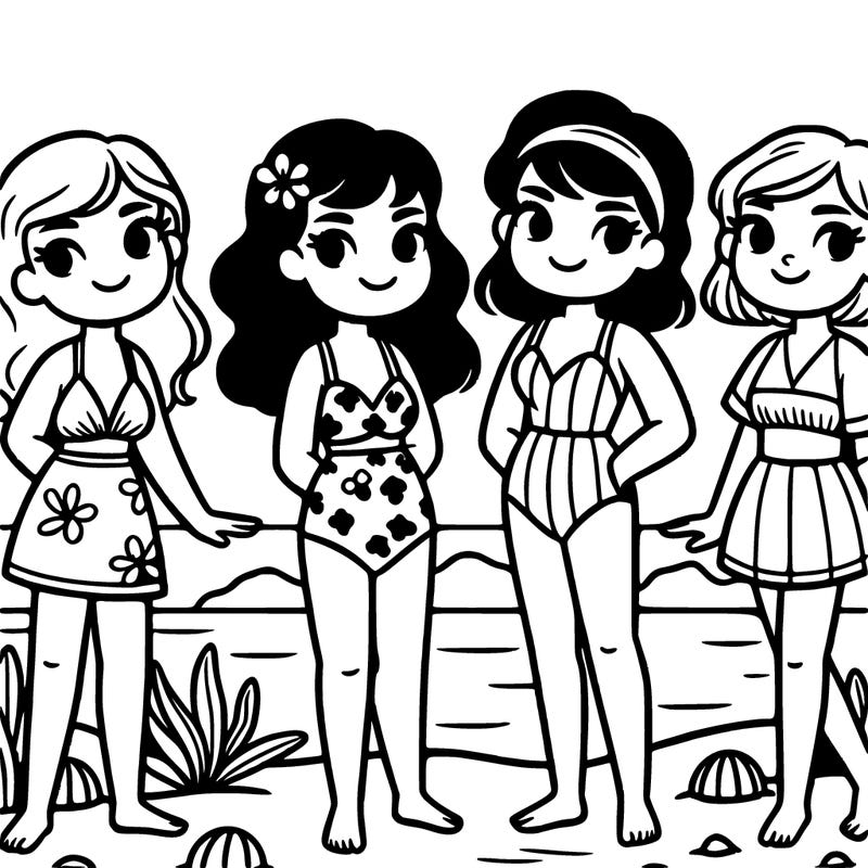 group of girls in bathing suits at a beach