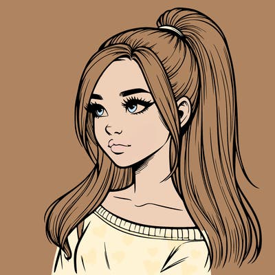 realistic girl with a high ponytail