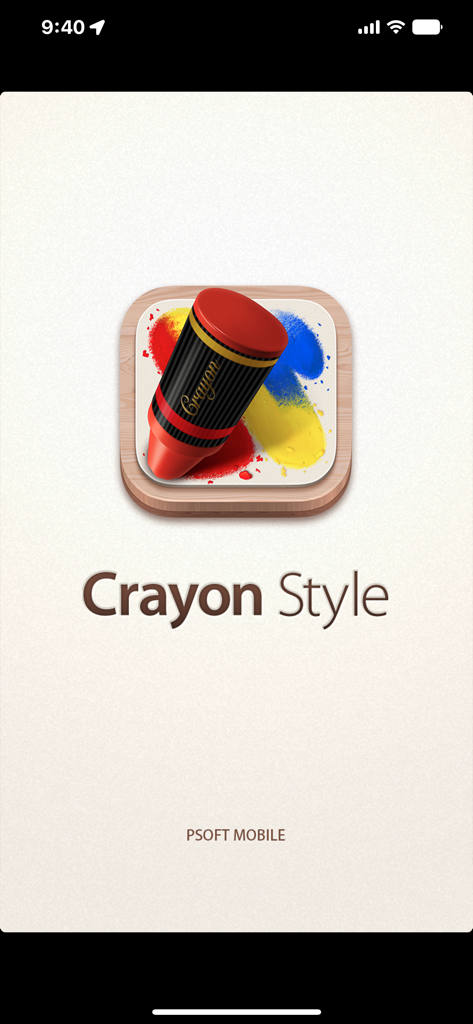 Crayon Style - Crayon Style app splash screen featuring a red crayon icon and app title