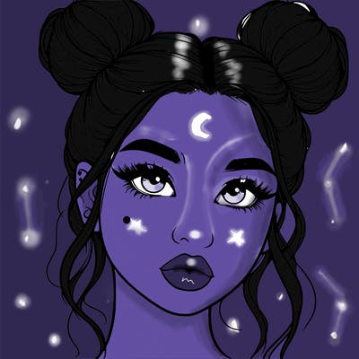 realistic girl with two buns on her hair and lips