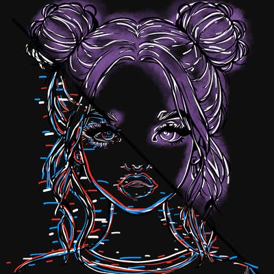 realistic girl with two buns in hair and lips