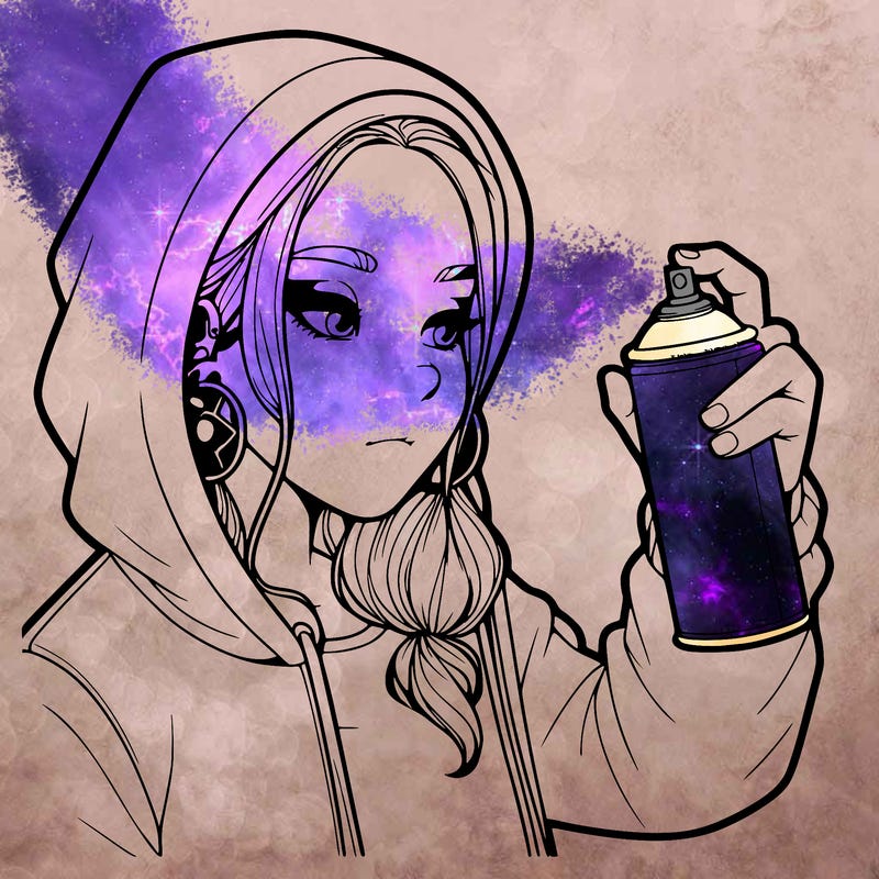 a realistic girl, spray painting