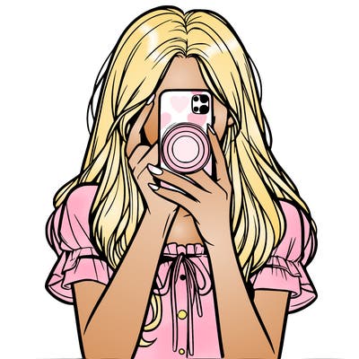 a realistic girl holding her phone taking pictures