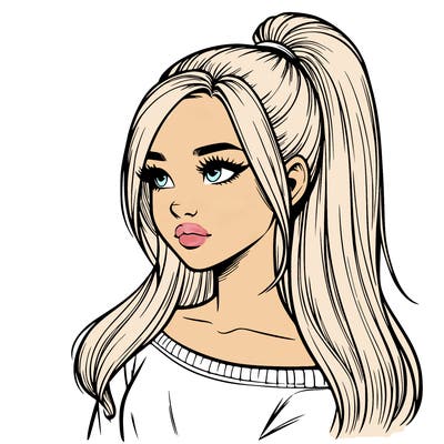 realistic girl with a high ponytail