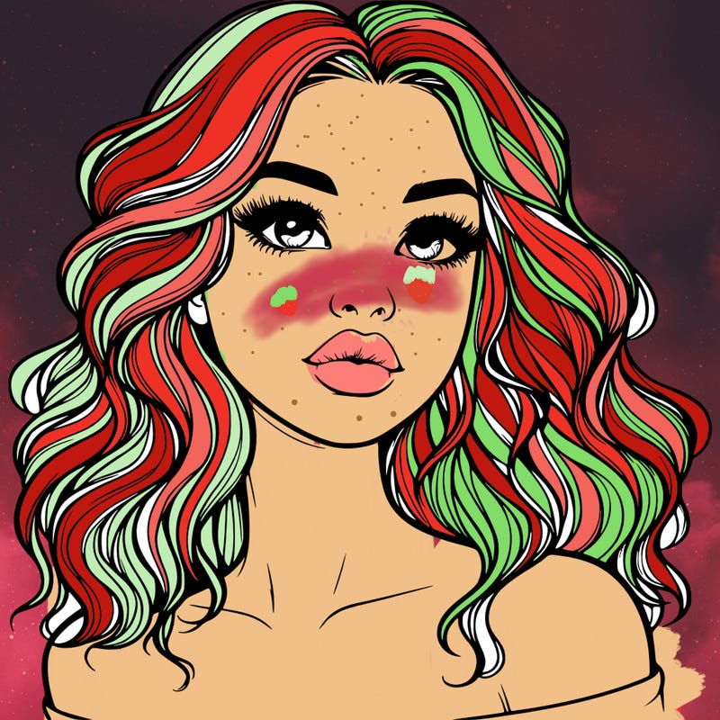 realistic girl with wavy hair and lips