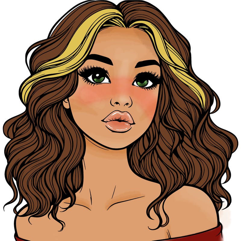 realistic girl with wavy hair and lips