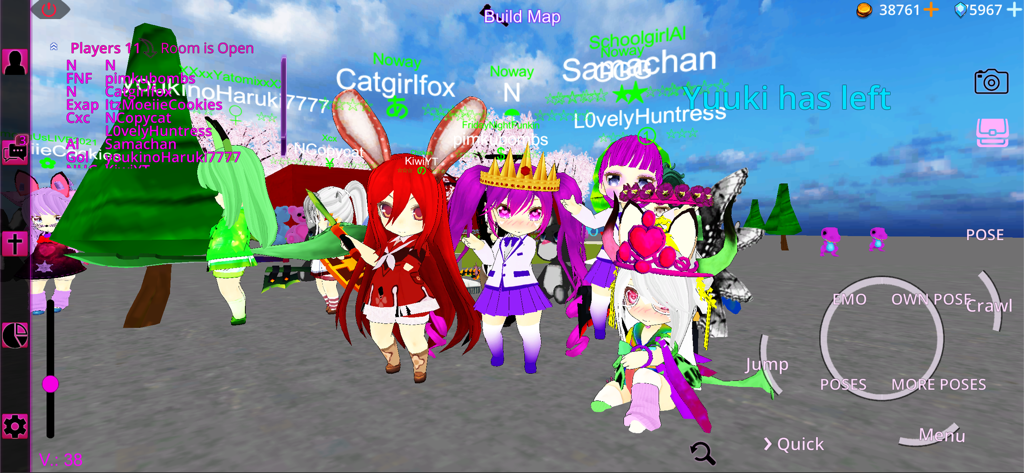Chibi Doll 3D Multiplayer - A group of customized 3D chibi avatars in a multiplayer social room