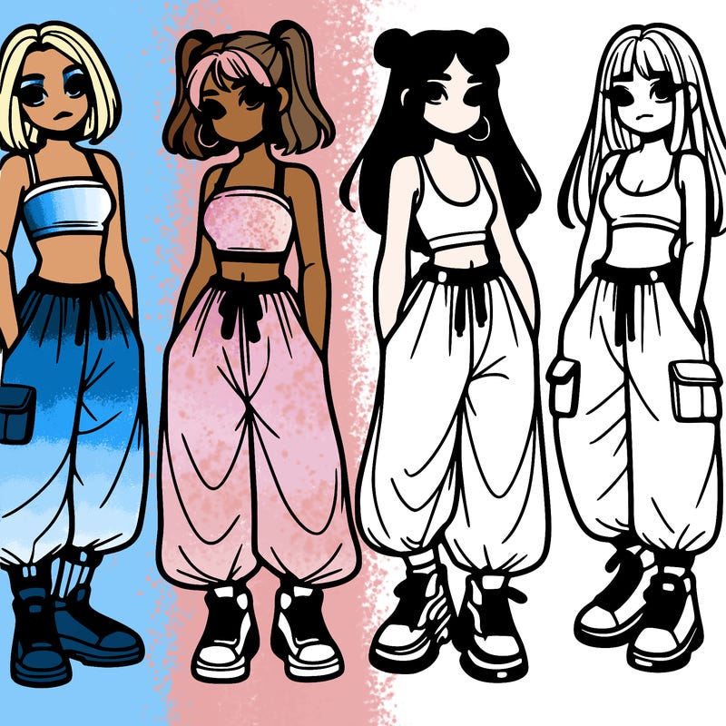 girls with crop top with baggy pants