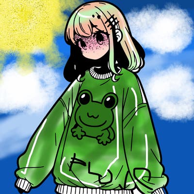 girl wearing frogging sweatshirt