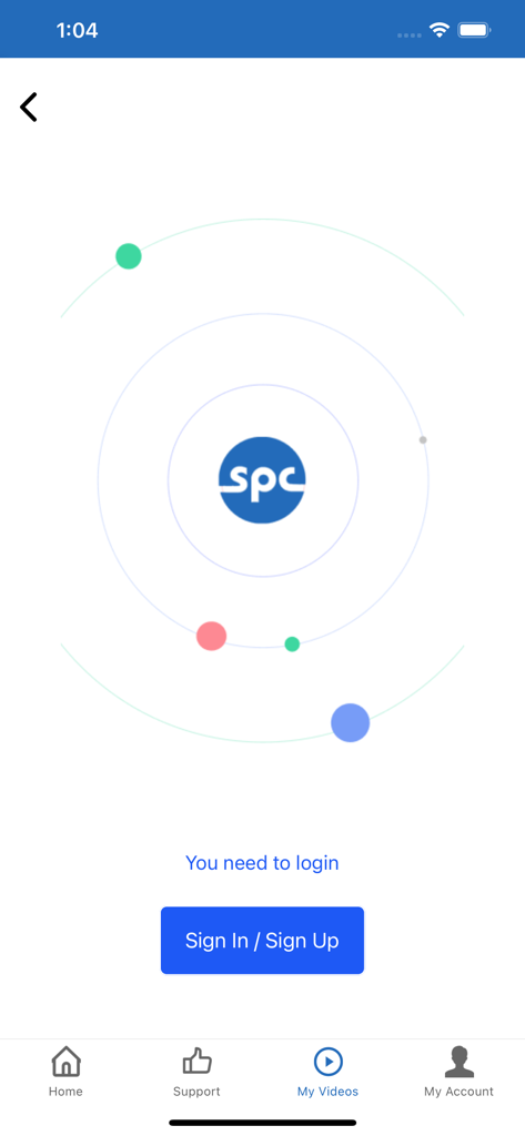 SPC Academy - Der Anmelde- und Registrierungsbildschirm der SPC Academy Mobile App für medizinisches Fachpersonal