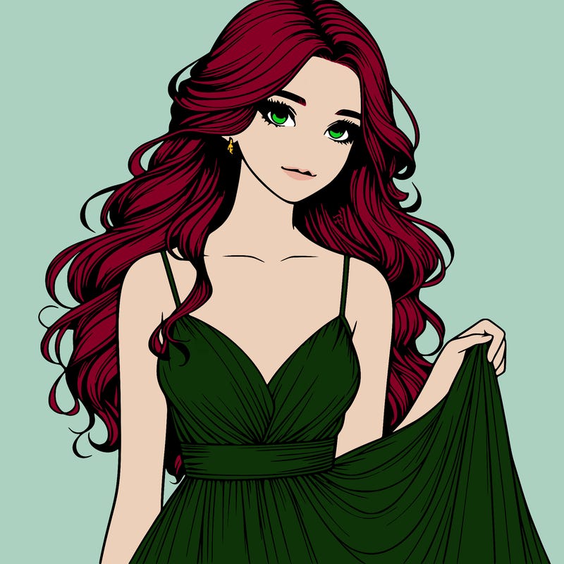 realistic girl in flowy silky prom dress