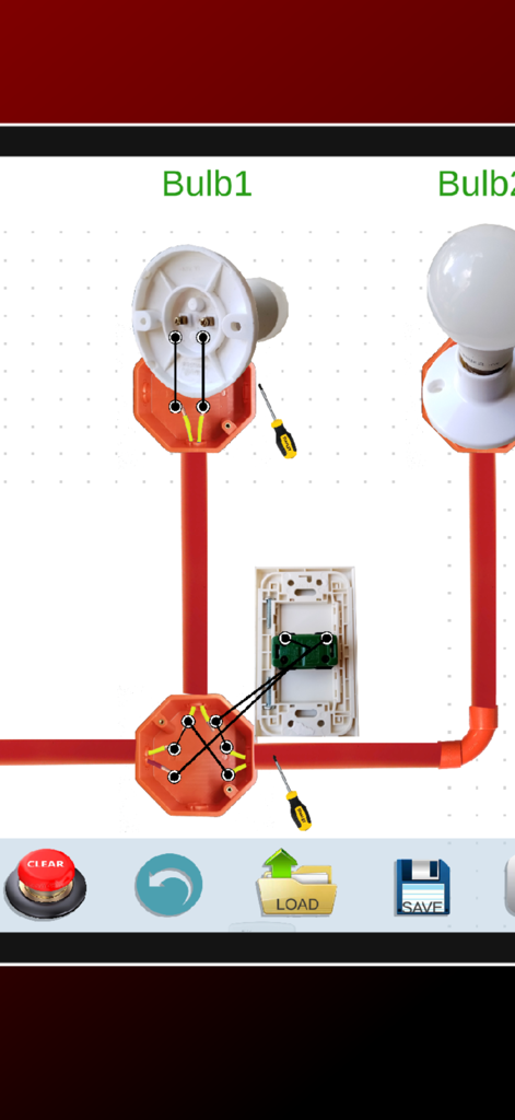 Un'interfaccia di simulazione digitale che mostra il cablaggio di lampadine e interruttori in un circuito elettrico.