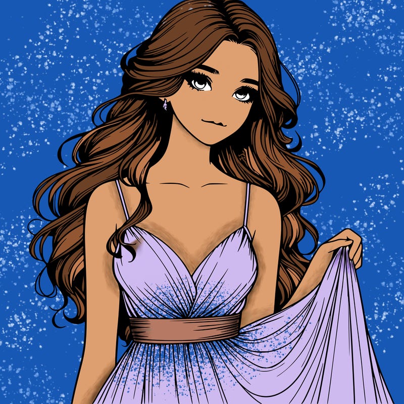 realistic girl in flowy silky prom dress