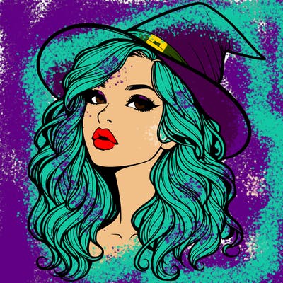 realistic witch girl with wavy hair and lips