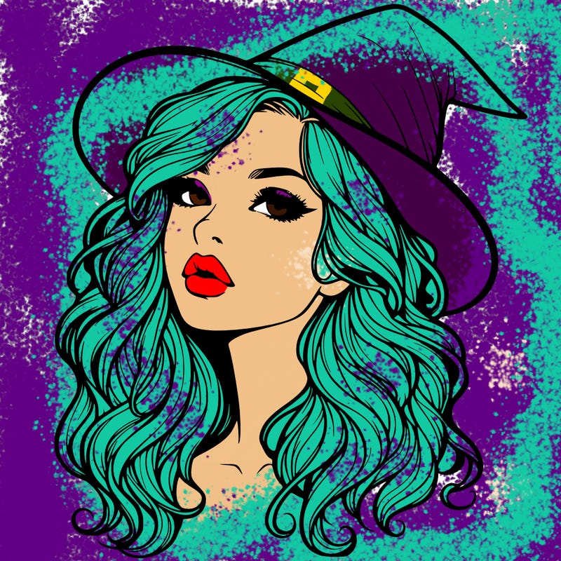 realistic witch girl with wavy hair and lips