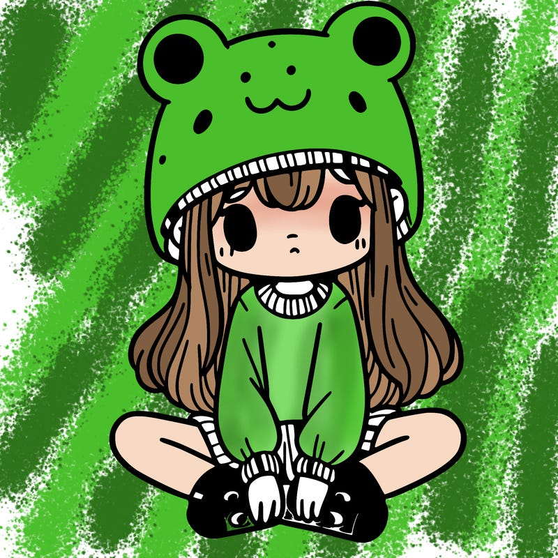 a girl wearing a frog hat and some frog socks