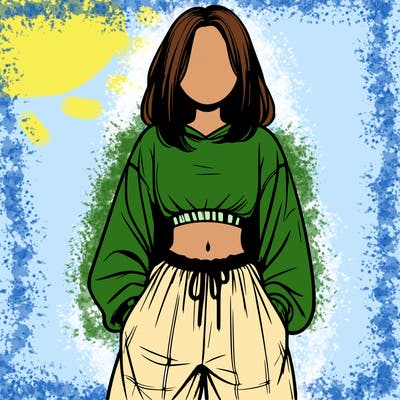 realistic girl faceless with baggy pants and a crop top