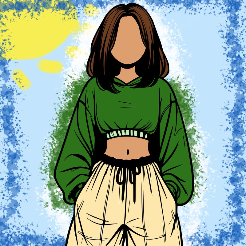 realistic girl faceless with baggy pants and a crop top