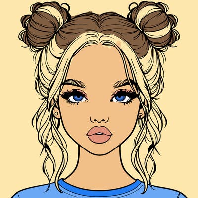 realistic girl with two buns in hair and lips