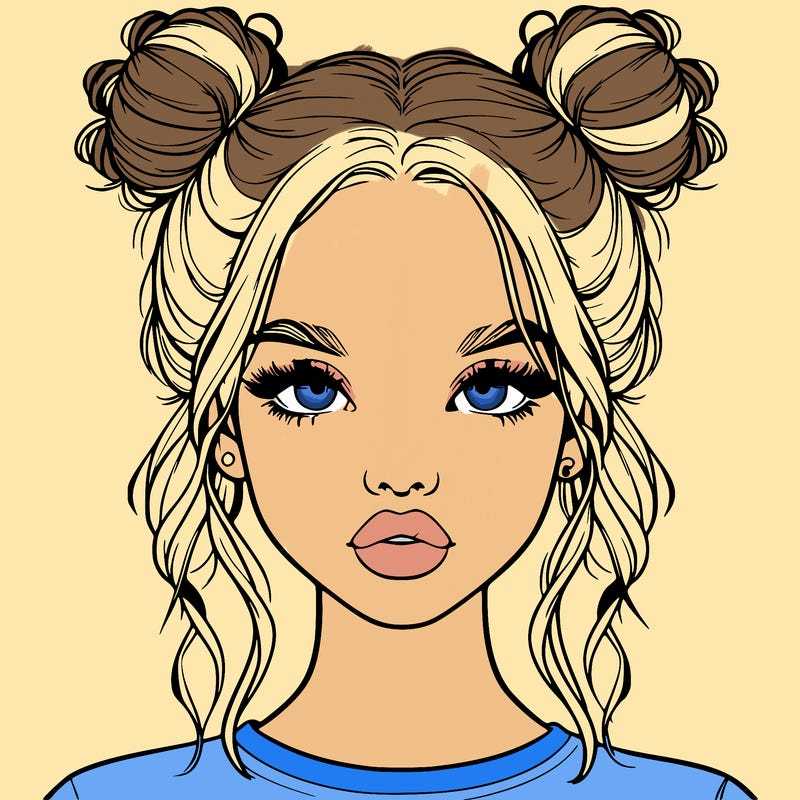 realistic girl with two buns in hair and lips