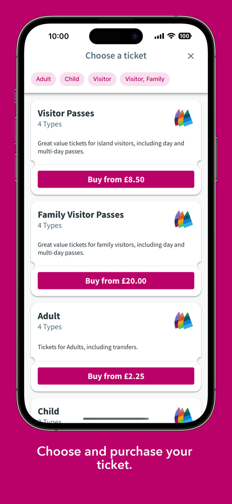 LibertyBus - LibertyBus 모바일 앱 화면에 방문자 패스와 버스 티켓 구매 옵션이 표시됨