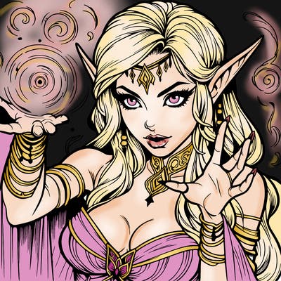 realistic scary beautiful elf sorceress casting spell