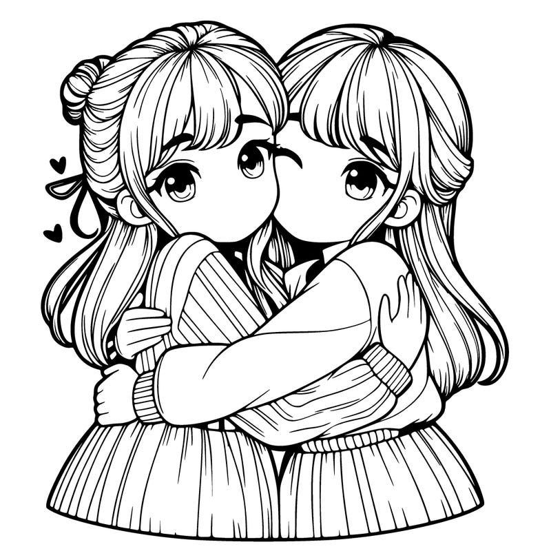 two girls hugging realistic