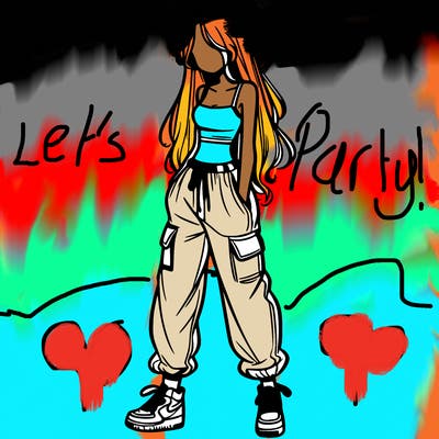 girl in baggy pants crop top and long hair