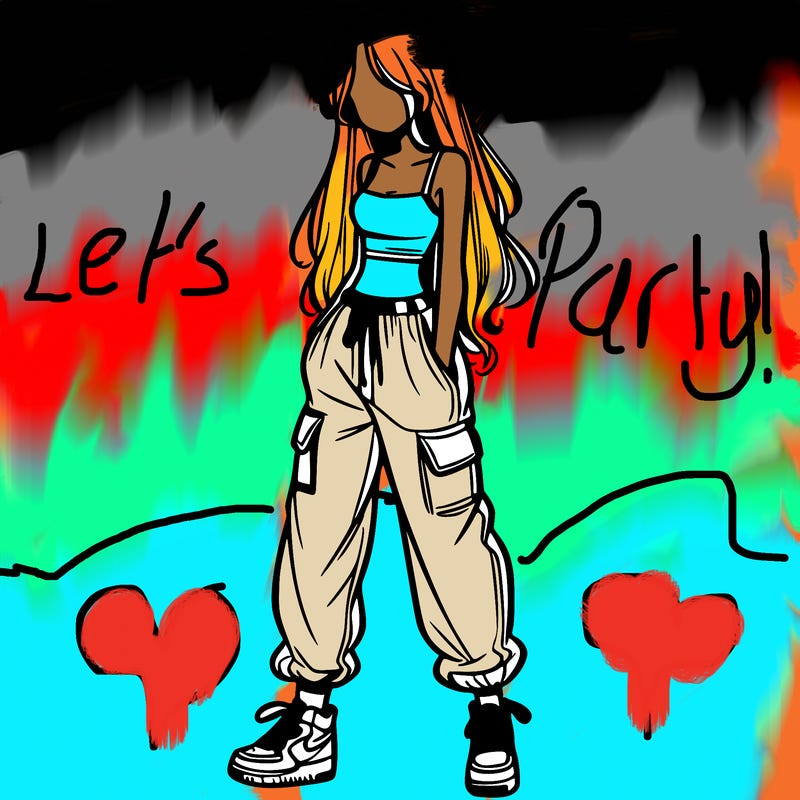 girl in baggy pants crop top and long hair